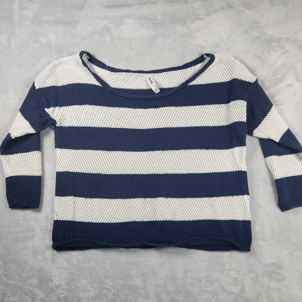 Aeropostale Striped Wide Fit Cropped Knit Sweater 3/4 Sleeve Womens L Y2K